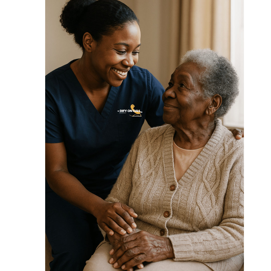 DIFY ON CALL elderly caregiver supporting an older adult