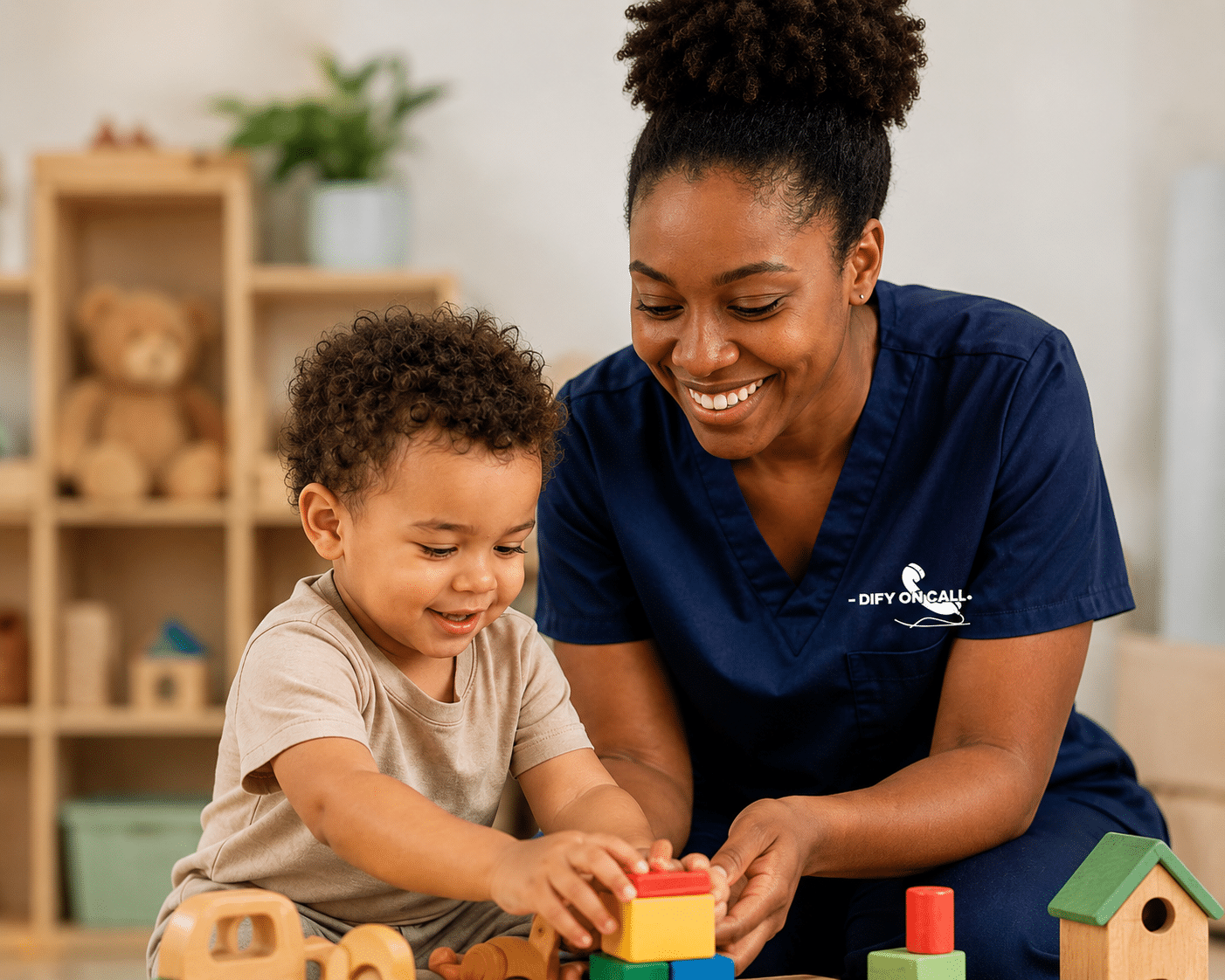 DIFY ON CALL babysitter caring for a child