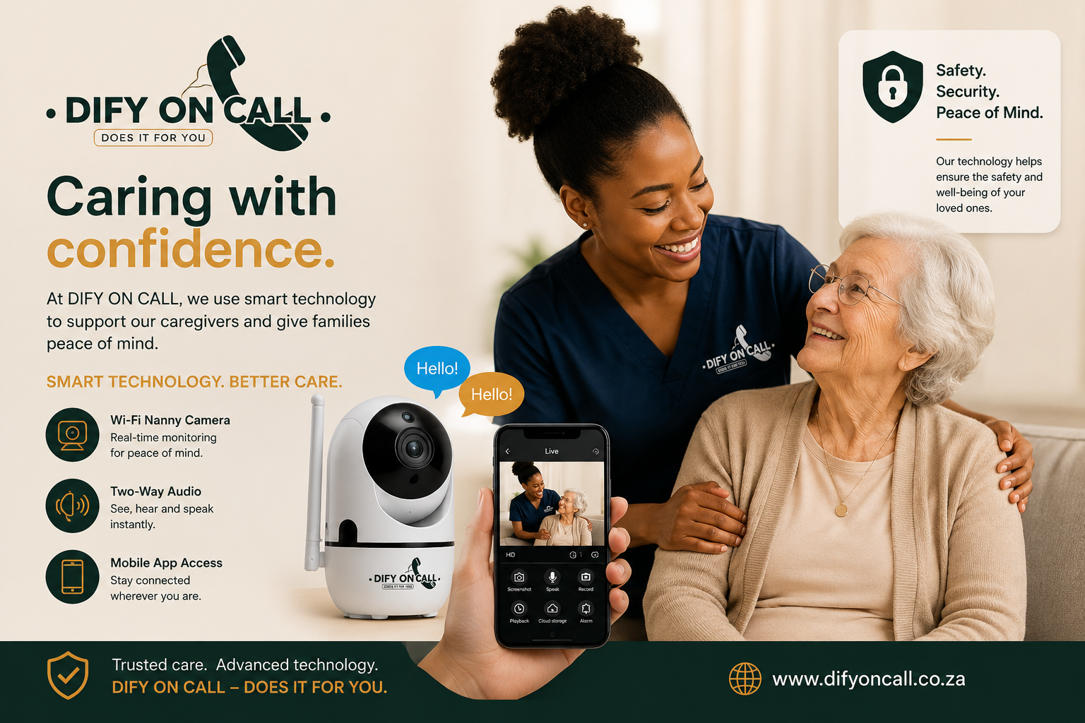 DIFY ON CALL optional mobile nanny camera technology